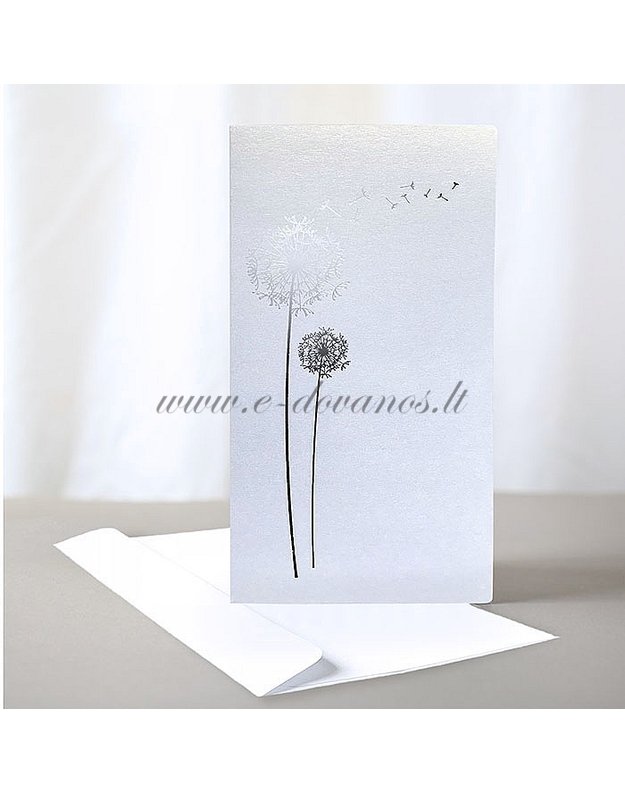 Kvietimas - atvirukas „Pienės pūkas“ (baltas)