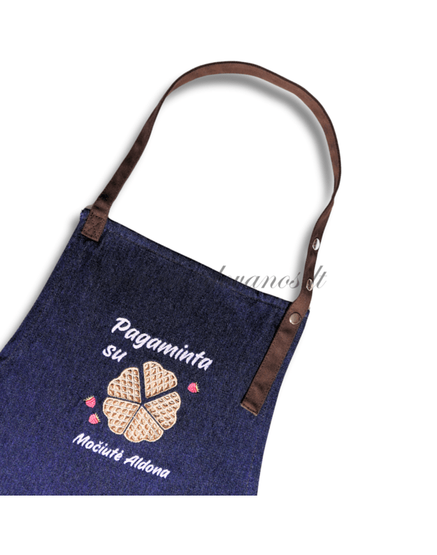 Siuvinėta džinsinė prijuostė „Pagaminta su meile“