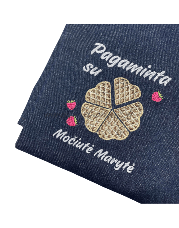 Siuvinėta džinsinė prijuostė „Pagaminta su meile“