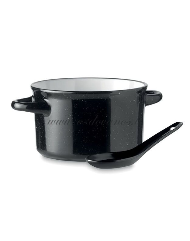 Juodas keramikinis vintažinis dubuo sriubai