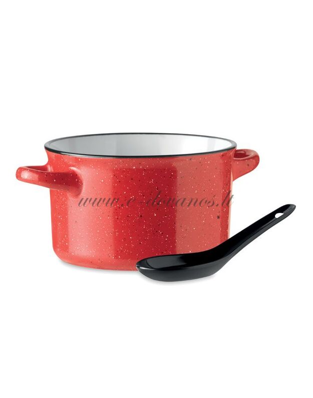 Raudonas keramikinis vintažinis dubuo sriubai