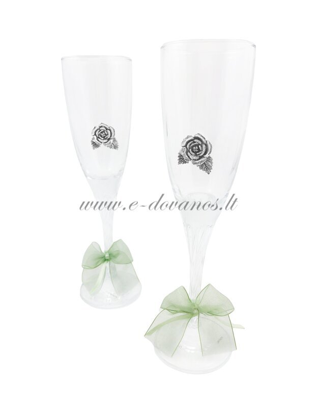 Šampano taurės su pasidabruota dekoracija „Rožės“