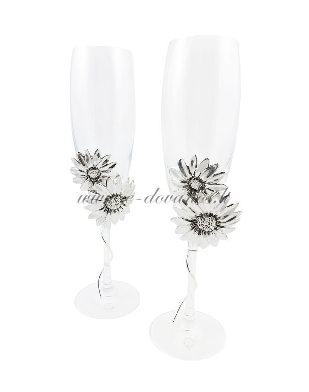 Šampano taurės su pasidabruota dekoracija „Ramunės“